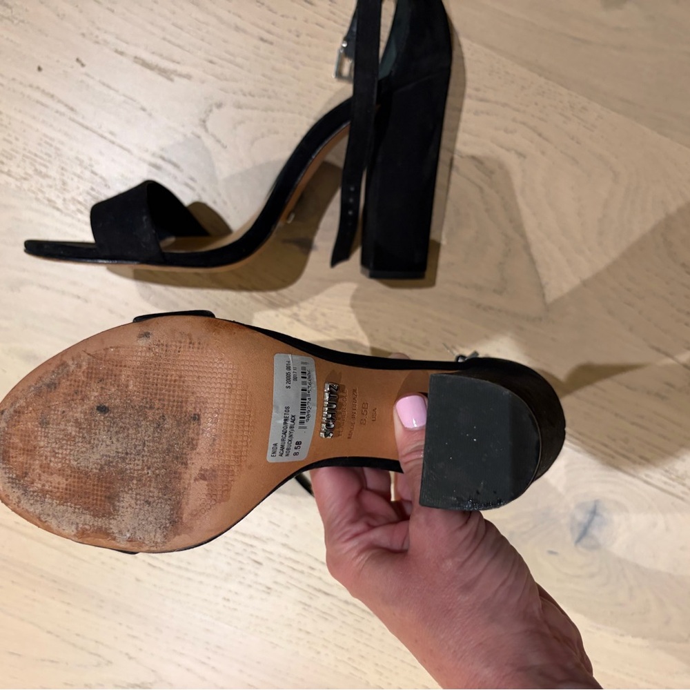 SCHUTZ Black Suede Open-Toe Ankle Strap Heels - Picture 3 of 4
